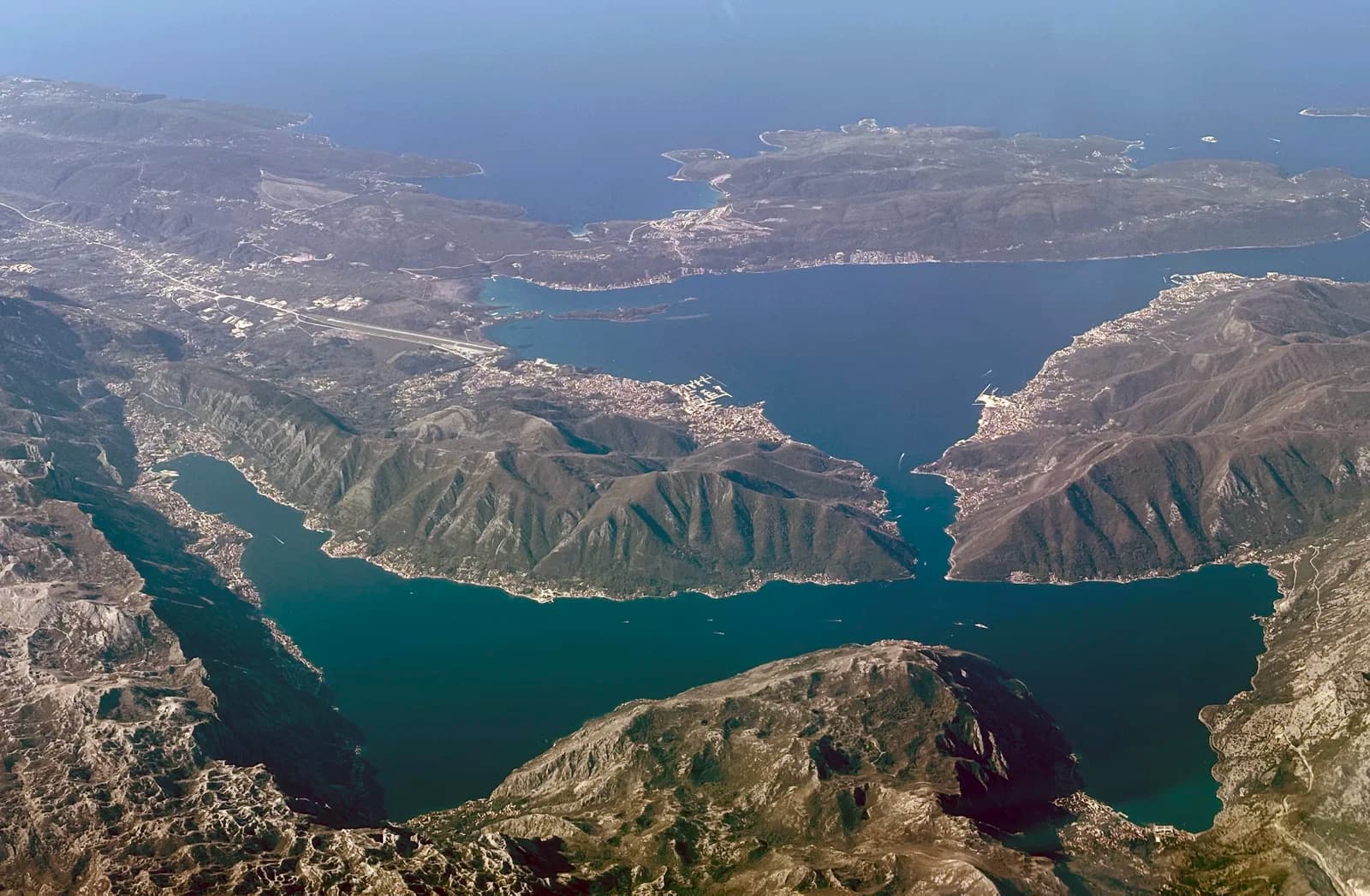 Aerial view of the Bay of Kotor and the fortified old town