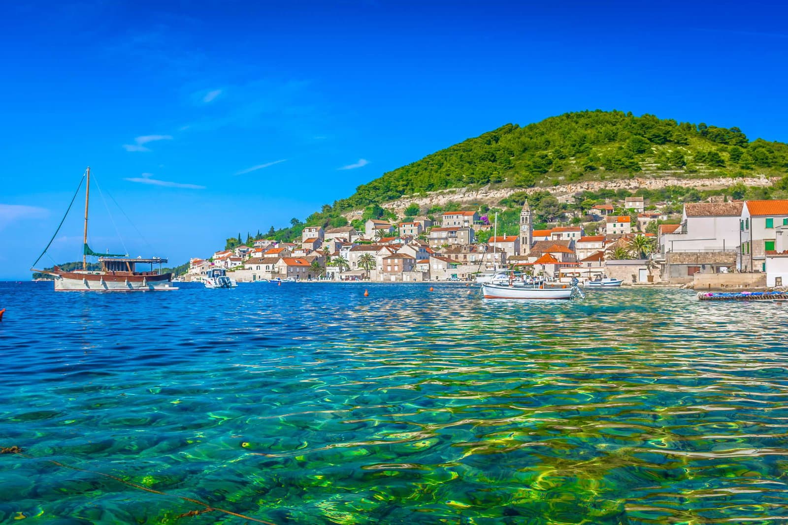 Aerial view of Stiniva Cove on the island of Vis